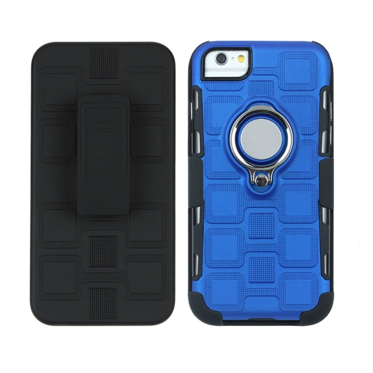 For iPhone 6 / 7 / 8 3 In 1 Cube PC + TPU Protective Case with 360 Degrees Rotate Silver Ring Holder