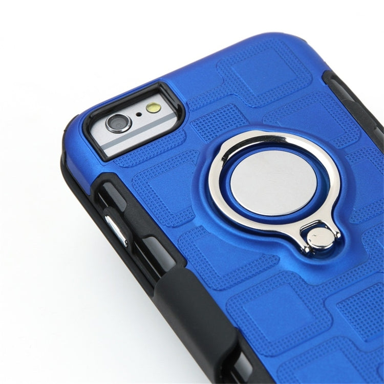 For iPhone 6 / 7 / 8 3 In 1 Cube PC + TPU Protective Case with 360 Degrees Rotate Silver Ring Holder
