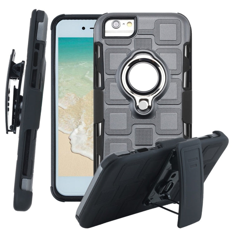 For iPhone 6 / 7 / 8 3 In 1 Cube PC + TPU Protective Case with 360 Degrees Rotate Silver Ring Holder