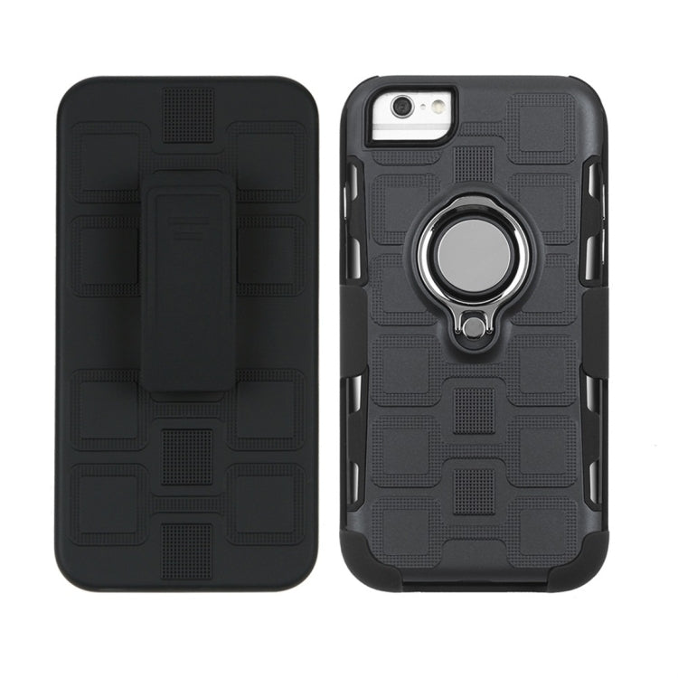For iPhone 6 / 7 / 8 3 In 1 Cube PC + TPU Protective Case with 360 Degrees Rotate Silver Ring Holder