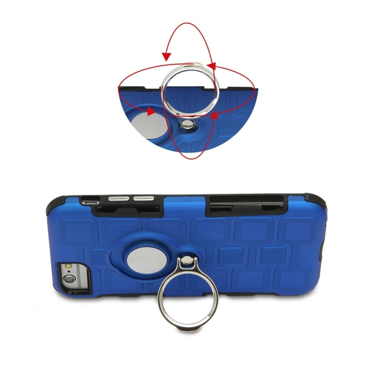 For iPhone 6 / 7 / 8 3 In 1 Cube PC + TPU Protective Case with 360 Degrees Rotate Silver Ring Holder