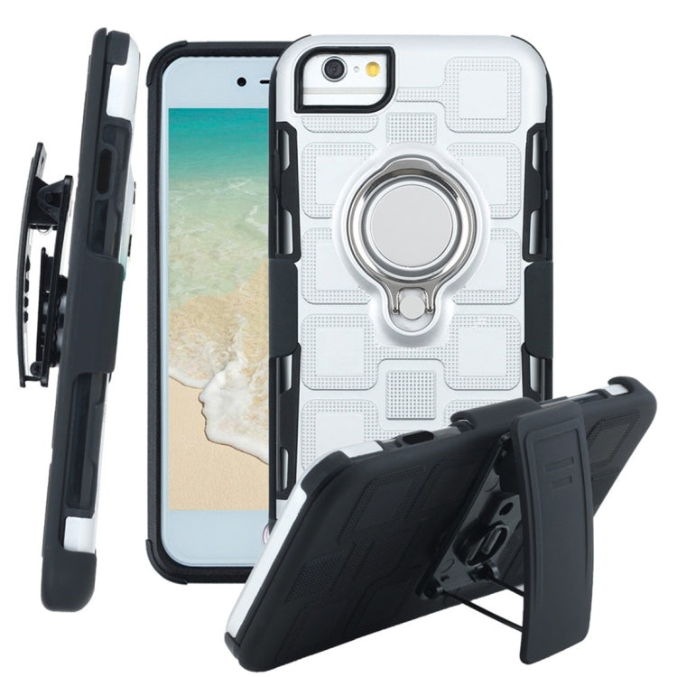 For iPhone 6 / 7 / 8 3 In 1 Cube PC + TPU Protective Case with 360 Degrees Rotate Silver Ring Holder