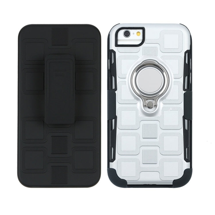 For iPhone 6 / 7 / 8 3 In 1 Cube PC + TPU Protective Case with 360 Degrees Rotate Silver Ring Holder