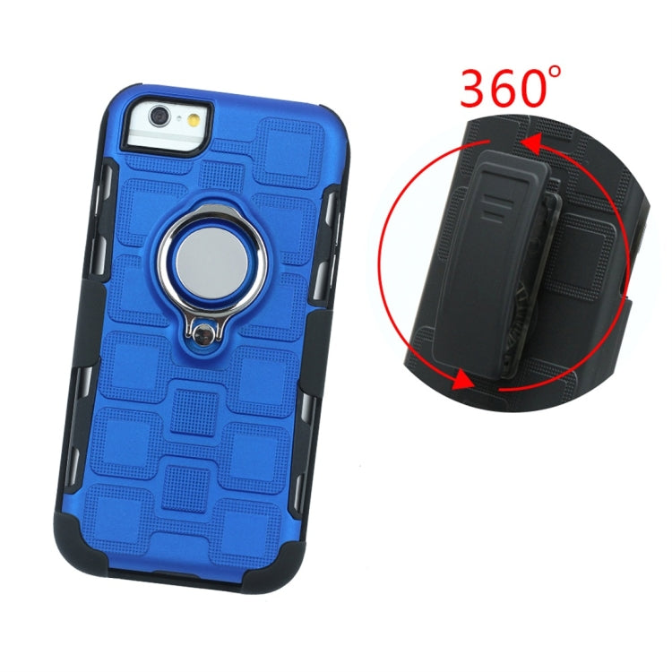For iPhone 6 / 7 / 8 3 In 1 Cube PC + TPU Protective Case with 360 Degrees Rotate Silver Ring Holder