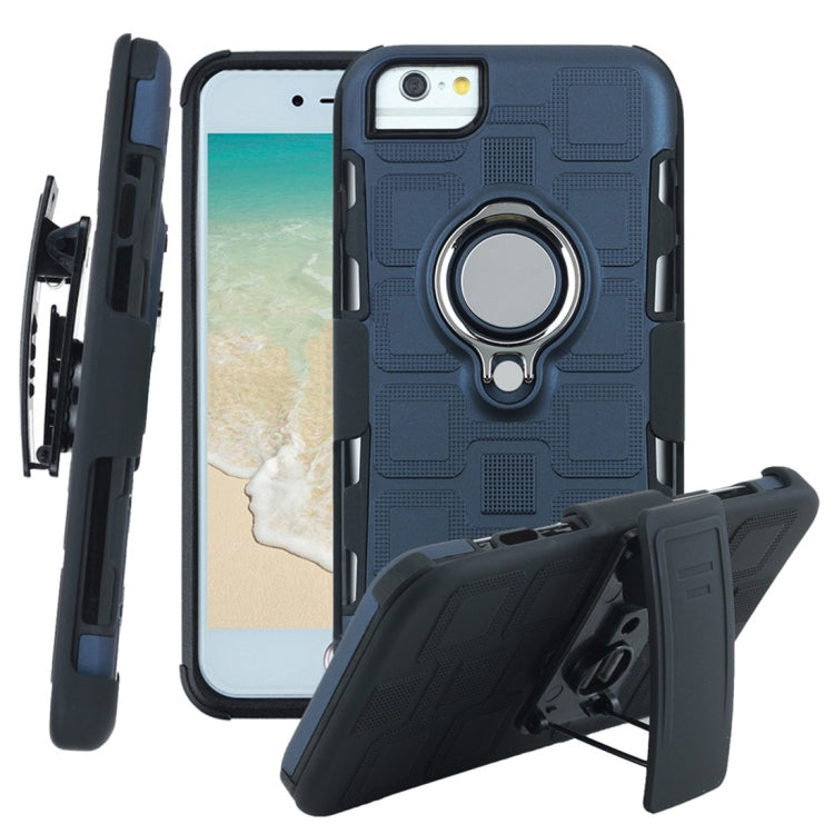 For iPhone 6 / 7 / 8 3 In 1 Cube PC + TPU Protective Case with 360 Degrees Rotate Silver Ring Holder