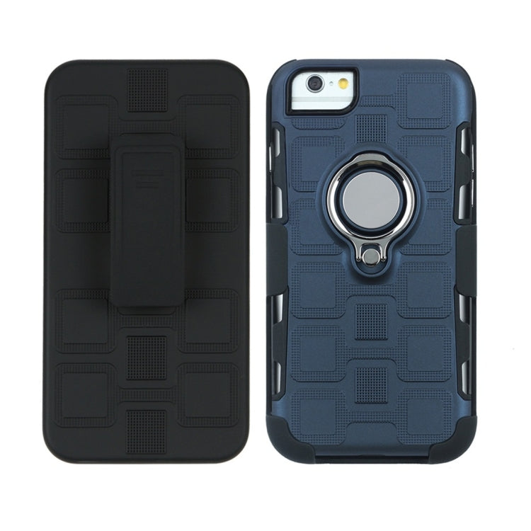 For iPhone 6 / 7 / 8 3 In 1 Cube PC + TPU Protective Case with 360 Degrees Rotate Silver Ring Holder