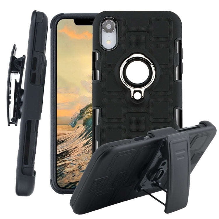 For iPhone XR 3 In 1 Cube PC + TPU Protective Case with 360 Degrees Rotate Silver Ring Holder