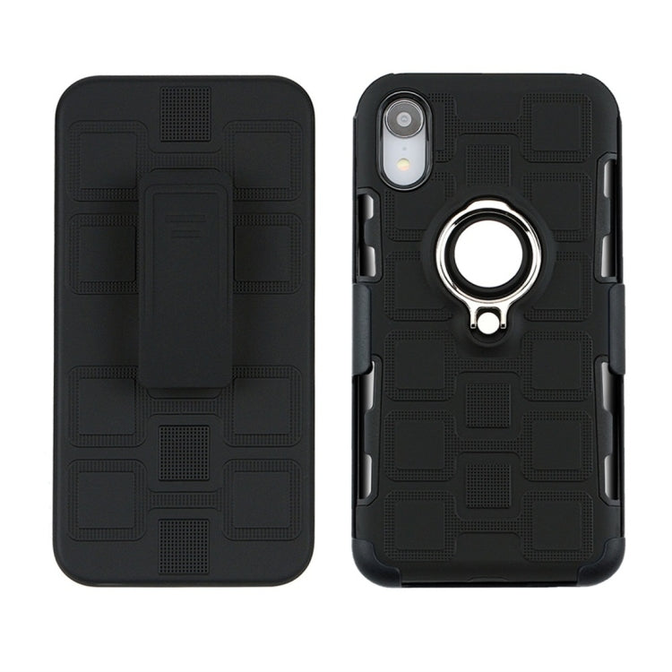 For iPhone XR 3 In 1 Cube PC + TPU Protective Case with 360 Degrees Rotate Silver Ring Holder