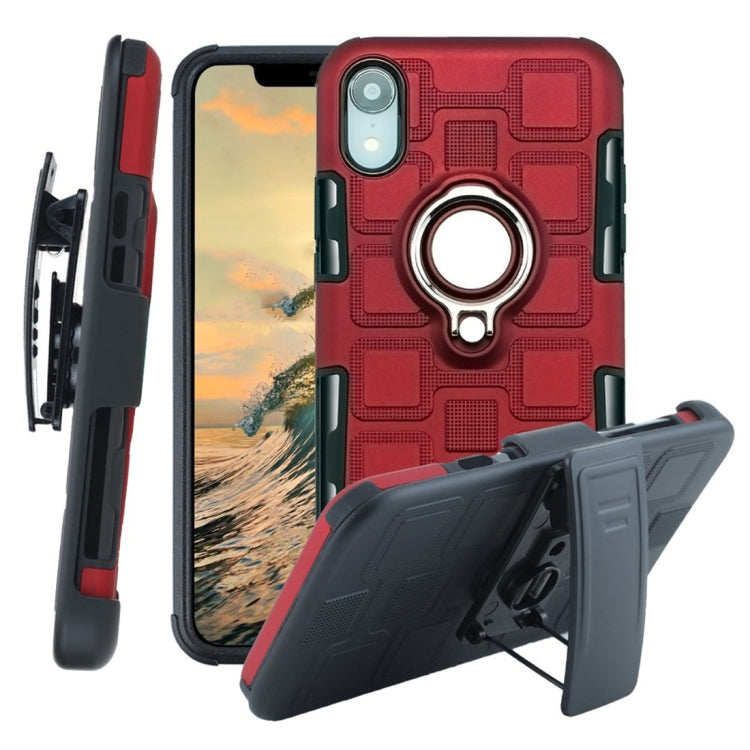 For iPhone XR 3 In 1 Cube PC + TPU Protective Case with 360 Degrees Rotate Silver Ring Holder