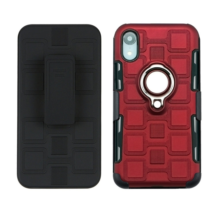 For iPhone XR 3 In 1 Cube PC + TPU Protective Case with 360 Degrees Rotate Silver Ring Holder