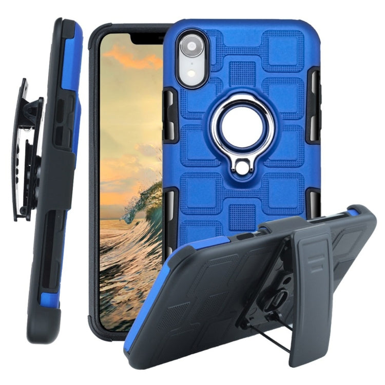 For iPhone XR 3 In 1 Cube PC + TPU Protective Case with 360 Degrees Rotate Silver Ring Holder