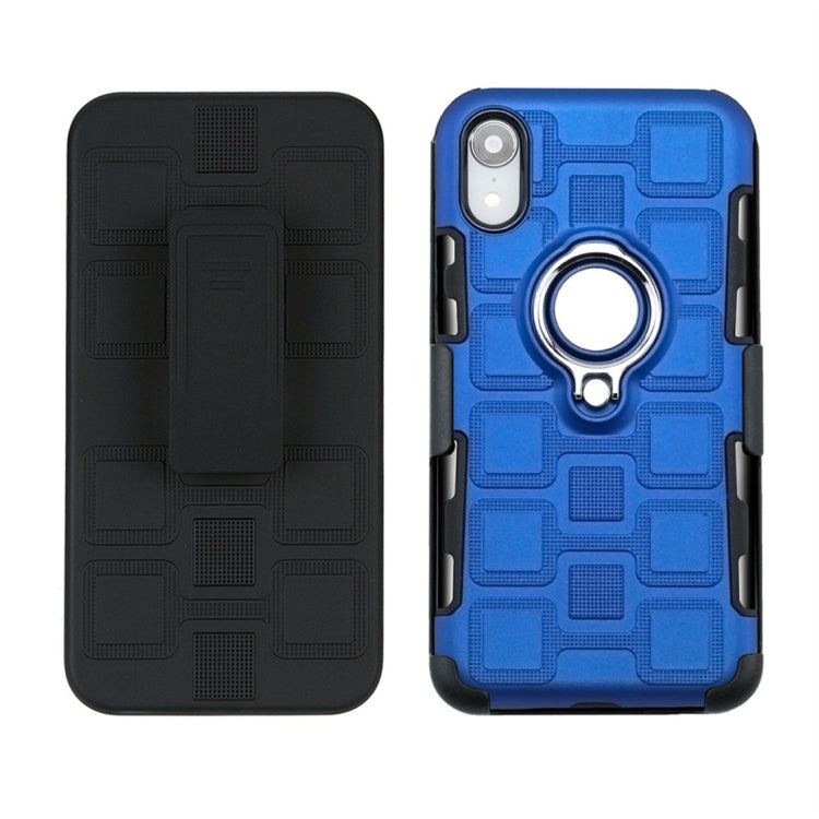 For iPhone XR 3 In 1 Cube PC + TPU Protective Case with 360 Degrees Rotate Silver Ring Holder