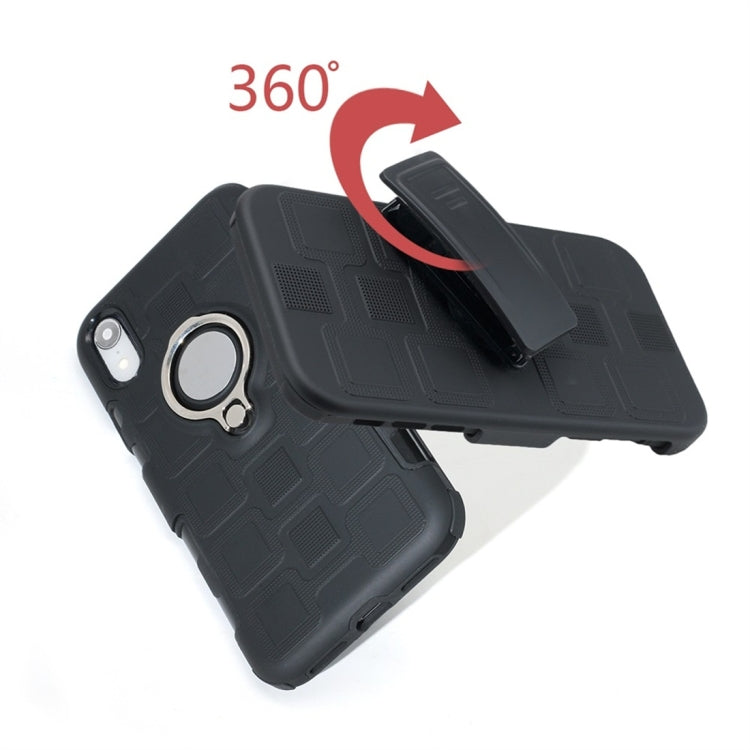 For iPhone XR 3 In 1 Cube PC + TPU Protective Case with 360 Degrees Rotate Silver Ring Holder