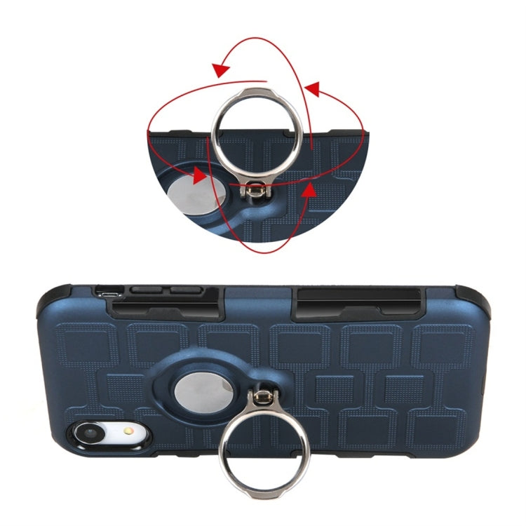 For iPhone XR 3 In 1 Cube PC + TPU Protective Case with 360 Degrees Rotate Silver Ring Holder