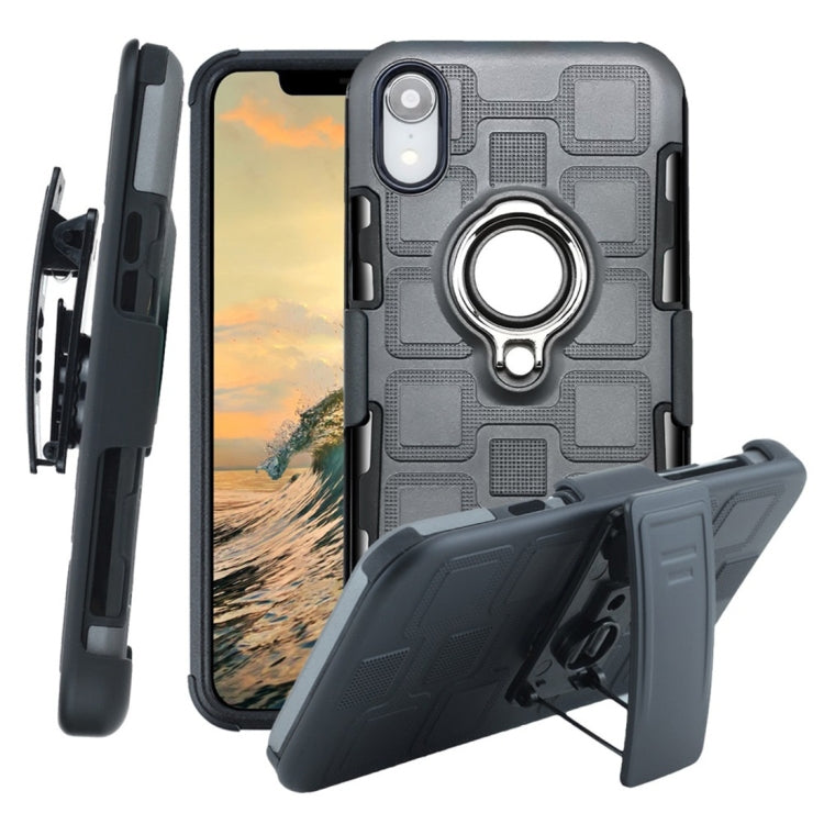 For iPhone XR 3 In 1 Cube PC + TPU Protective Case with 360 Degrees Rotate Silver Ring Holder