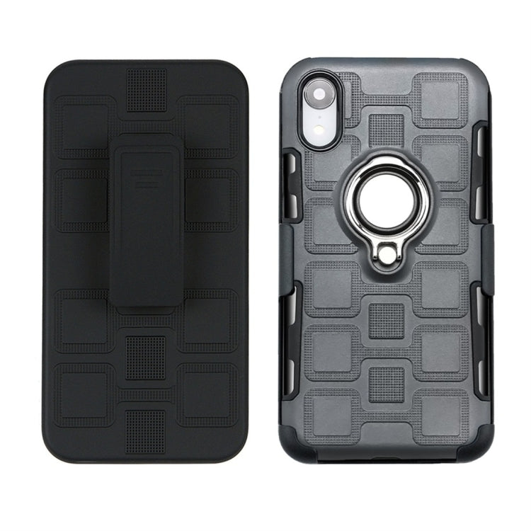For iPhone XR 3 In 1 Cube PC + TPU Protective Case with 360 Degrees Rotate Silver Ring Holder