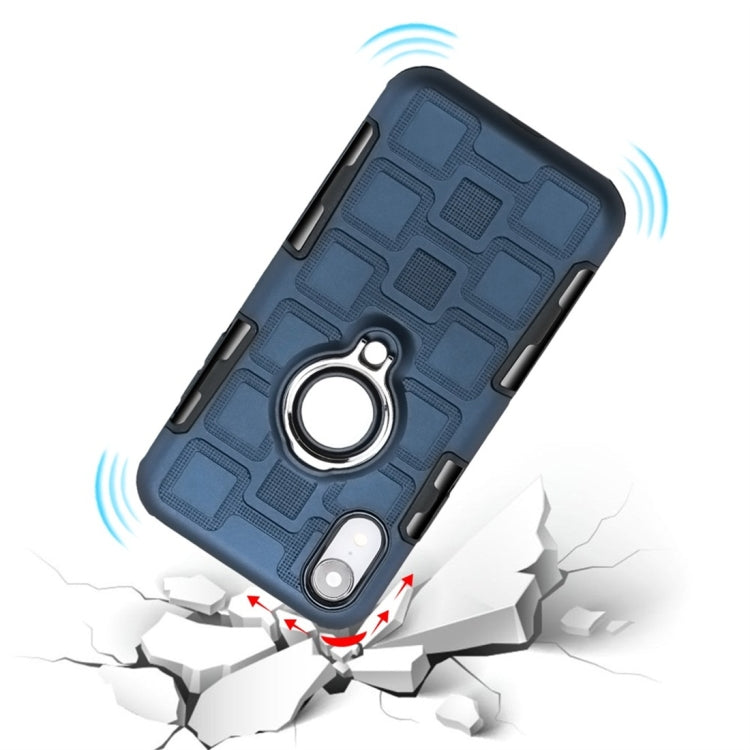 For iPhone XR 3 In 1 Cube PC + TPU Protective Case with 360 Degrees Rotate Silver Ring Holder