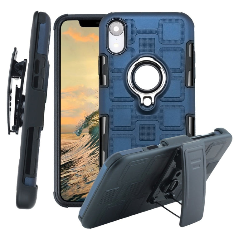 For iPhone XR 3 In 1 Cube PC + TPU Protective Case with 360 Degrees Rotate Silver Ring Holder