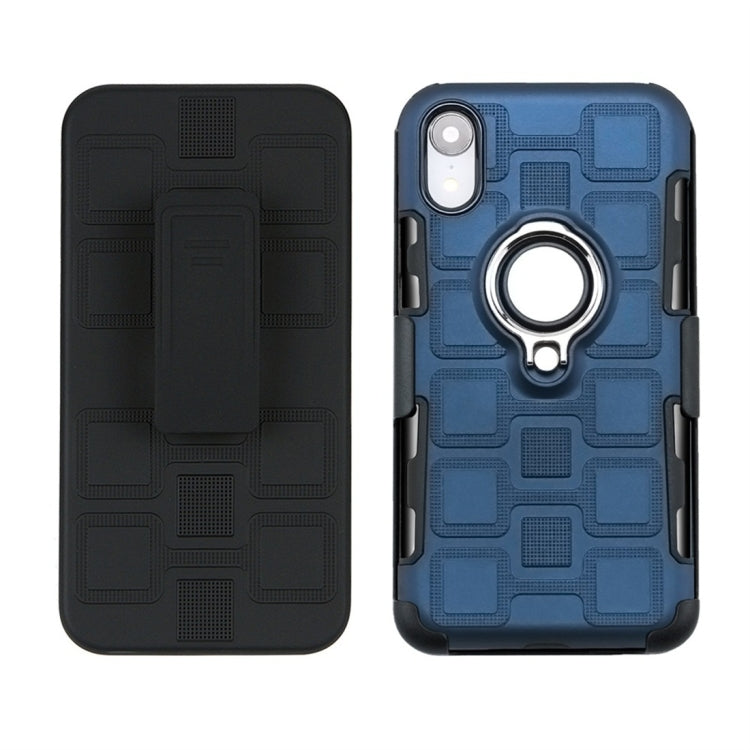 For iPhone XR 3 In 1 Cube PC + TPU Protective Case with 360 Degrees Rotate Silver Ring Holder