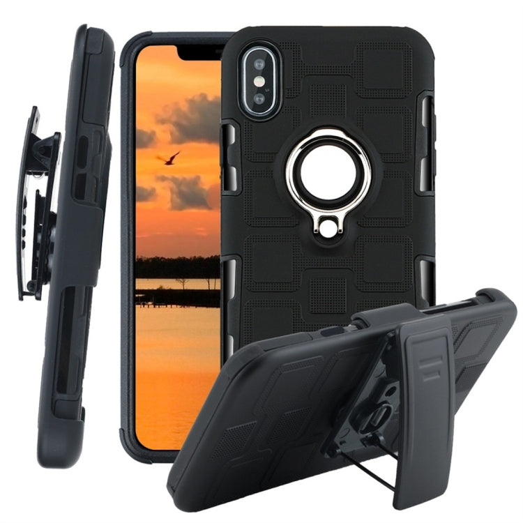 For iPhone XS Max 3 In 1 Cube PC + TPU Protective Case with 360 Degrees Rotate Silver Ring Holder