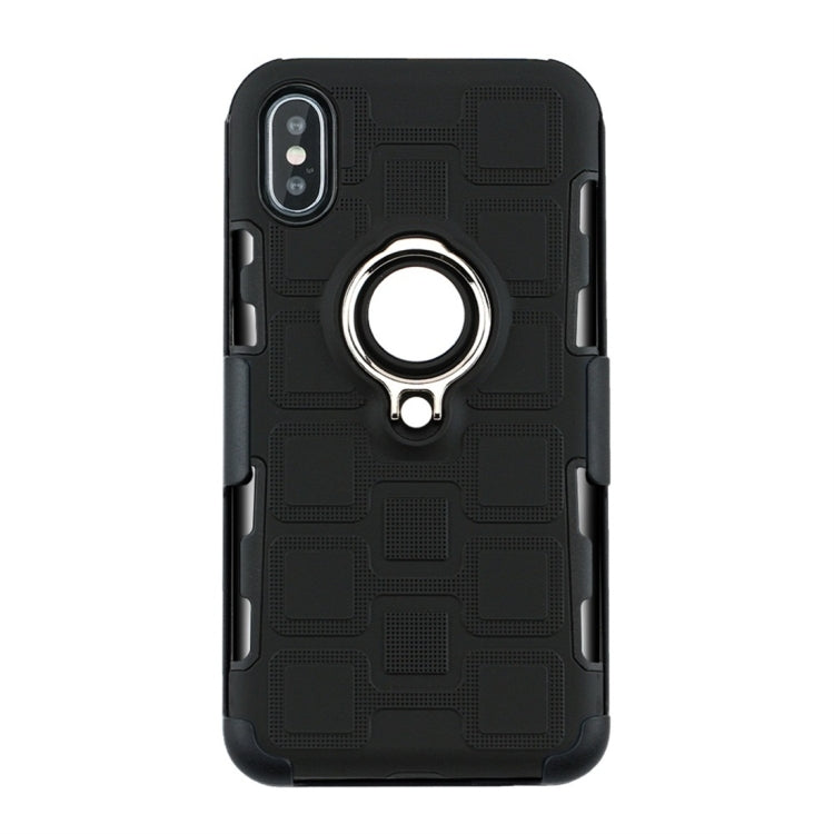 For iPhone XS Max 3 In 1 Cube PC + TPU Protective Case with 360 Degrees Rotate Silver Ring Holder