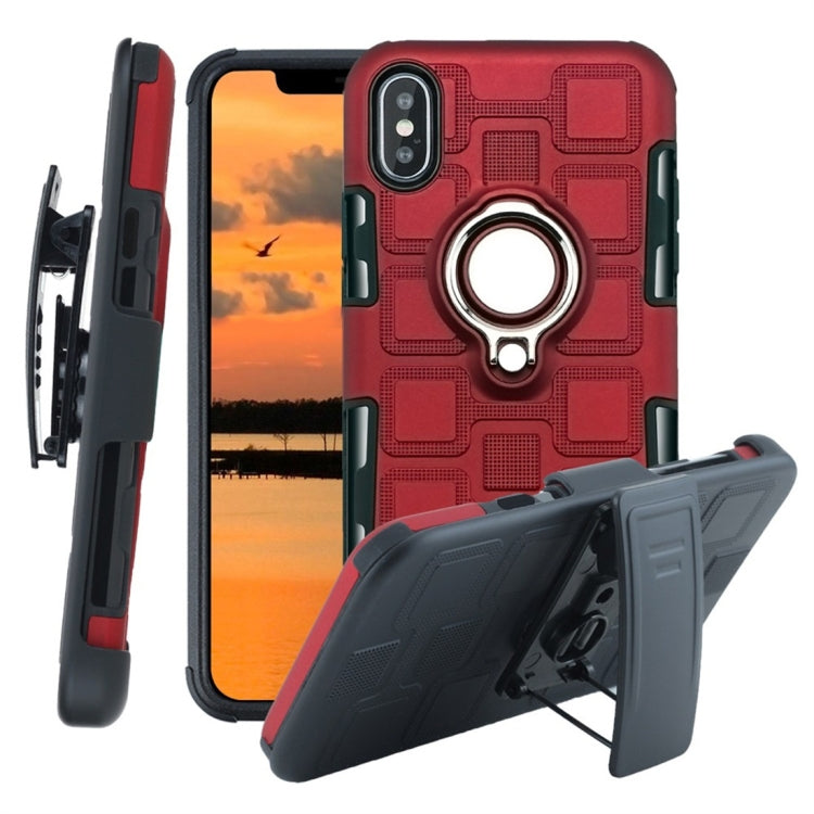For iPhone XS Max 3 In 1 Cube PC + TPU Protective Case with 360 Degrees Rotate Silver Ring Holder