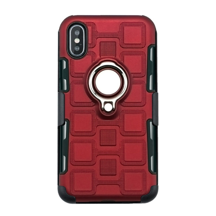 For iPhone XS Max 3 In 1 Cube PC + TPU Protective Case with 360 Degrees Rotate Silver Ring Holder