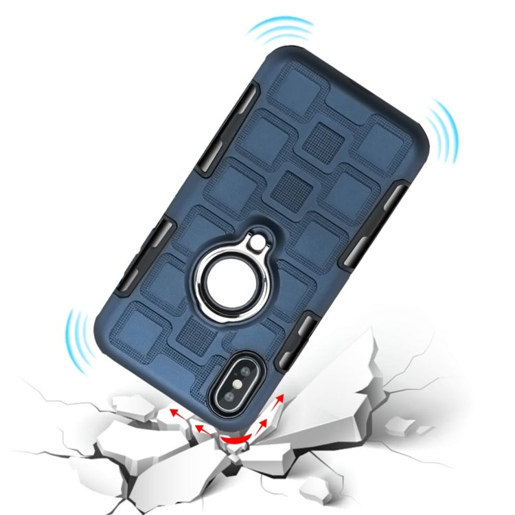 For iPhone XS Max 3 In 1 Cube PC + TPU Protective Case with 360 Degrees Rotate Silver Ring Holder