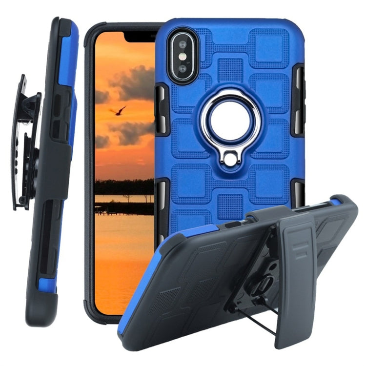 For iPhone XS Max 3 In 1 Cube PC + TPU Protective Case with 360 Degrees Rotate Silver Ring Holder