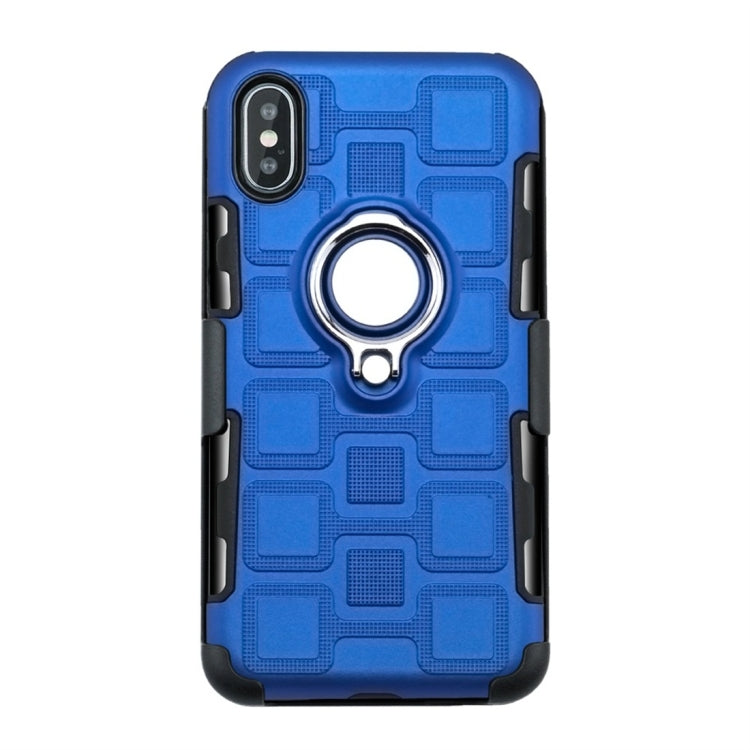 For iPhone XS Max 3 In 1 Cube PC + TPU Protective Case with 360 Degrees Rotate Silver Ring Holder