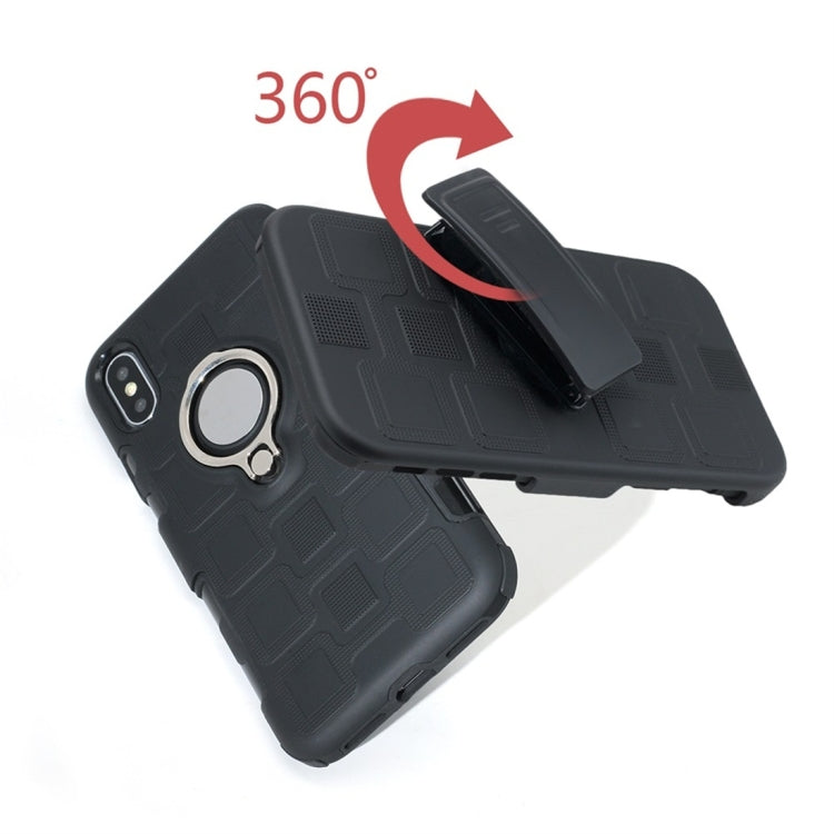 For iPhone XS Max 3 In 1 Cube PC + TPU Protective Case with 360 Degrees Rotate Silver Ring Holder