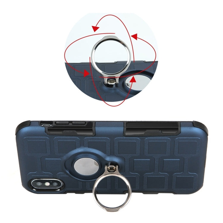 For iPhone XS Max 3 In 1 Cube PC + TPU Protective Case with 360 Degrees Rotate Silver Ring Holder