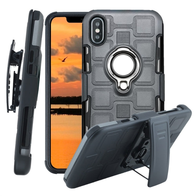 For iPhone XS Max 3 In 1 Cube PC + TPU Protective Case with 360 Degrees Rotate Silver Ring Holder