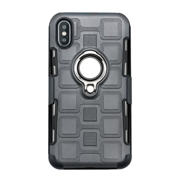 For iPhone XS Max 3 In 1 Cube PC + TPU Protective Case with 360 Degrees Rotate Silver Ring Holder