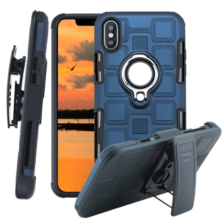 For iPhone XS Max 3 In 1 Cube PC + TPU Protective Case with 360 Degrees Rotate Silver Ring Holder