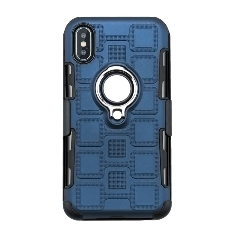 For iPhone XS Max 3 In 1 Cube PC + TPU Protective Case with 360 Degrees Rotate Silver Ring Holder