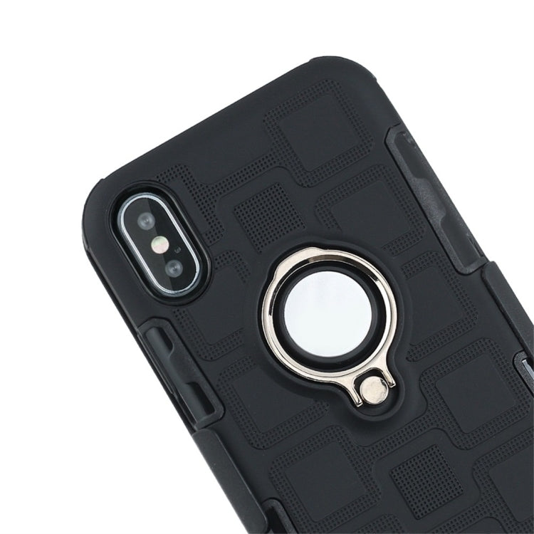 For iPhone XS Max 3 In 1 Cube PC + TPU Protective Case with 360 Degrees Rotate Silver Ring Holder