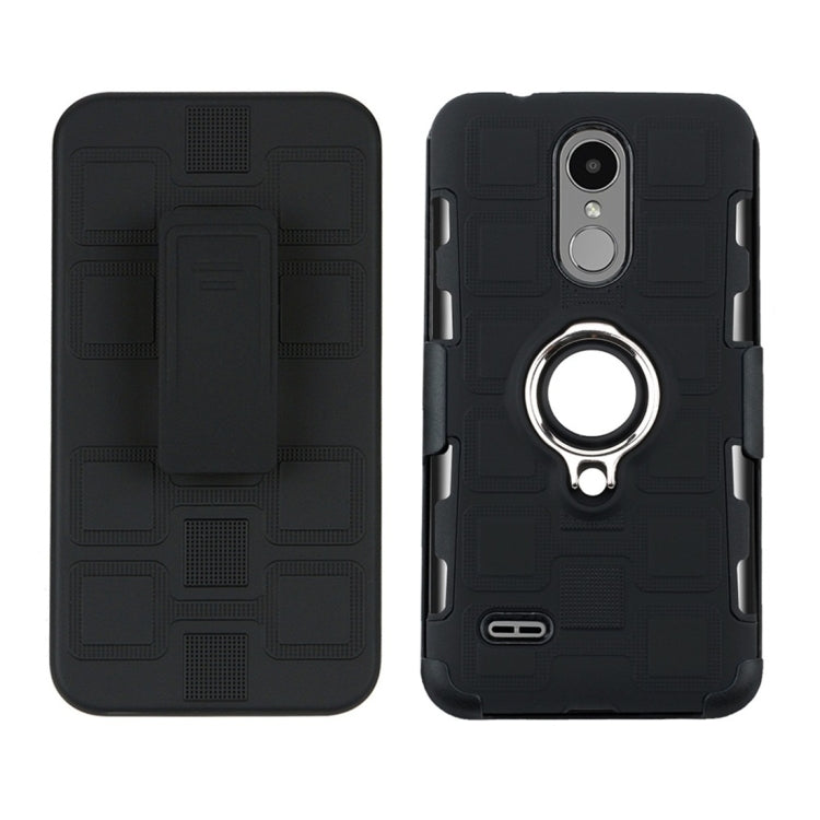 For LG K4 (2017) EU Version 3 In 1 Cube PC + TPU Protective Case with 360 Degrees Rotate Silver Ring Holder