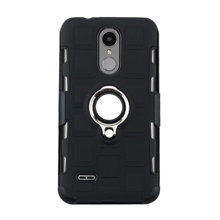 For LG K4 (2017) EU Version 3 In 1 Cube PC + TPU Protective Case with 360 Degrees Rotate Silver Ring Holder