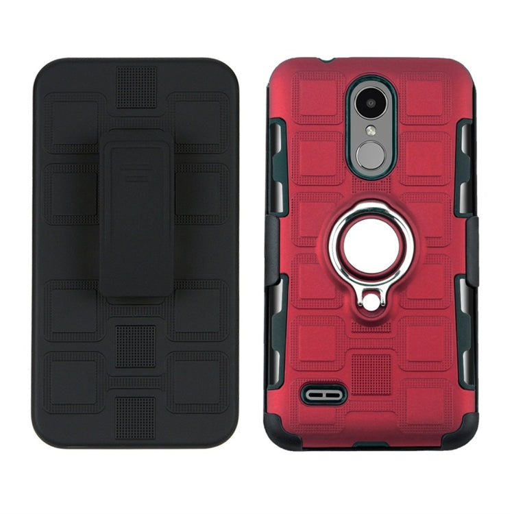 For LG K4 (2017) EU Version 3 In 1 Cube PC + TPU Protective Case with 360 Degrees Rotate Silver Ring Holder
