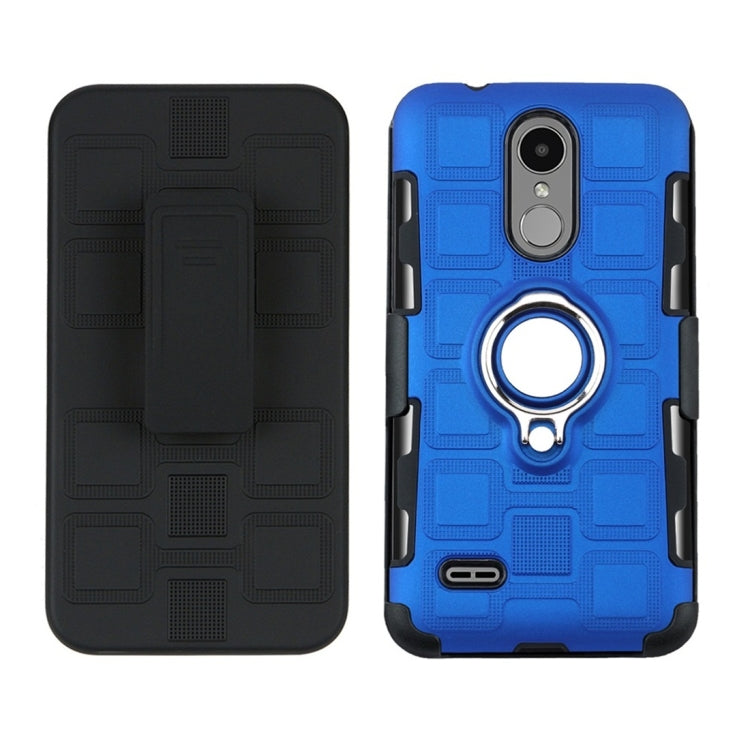 For LG K4 (2017) EU Version 3 In 1 Cube PC + TPU Protective Case with 360 Degrees Rotate Silver Ring Holder