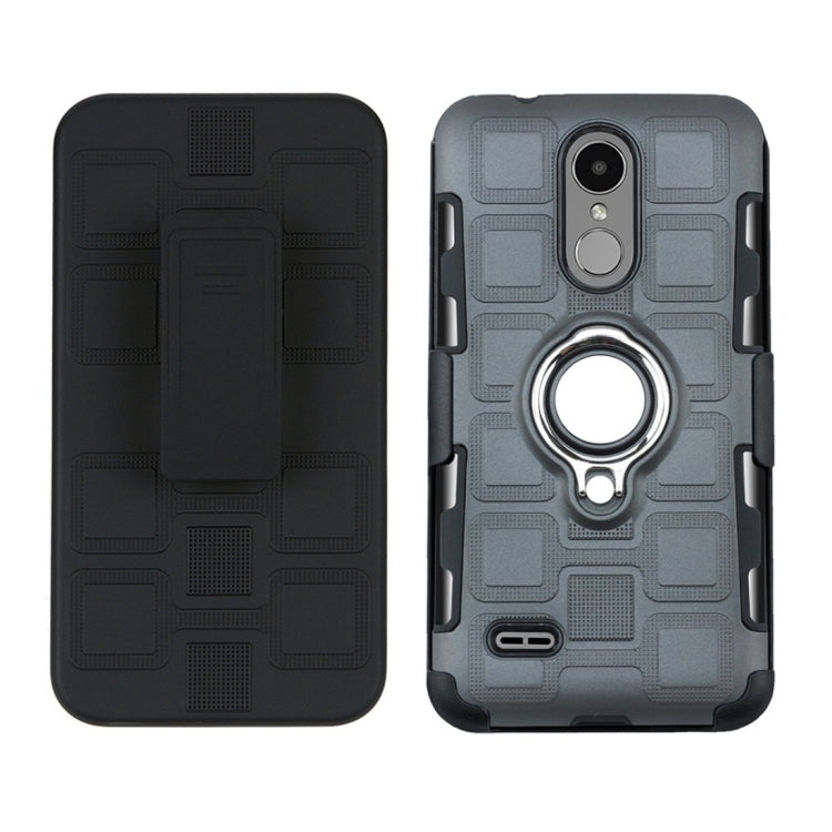 For LG K4 (2017) EU Version 3 In 1 Cube PC + TPU Protective Case with 360 Degrees Rotate Silver Ring Holder
