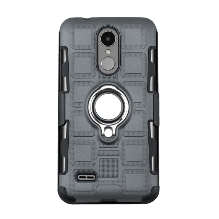 For LG K4 (2017) EU Version 3 In 1 Cube PC + TPU Protective Case with 360 Degrees Rotate Silver Ring Holder
