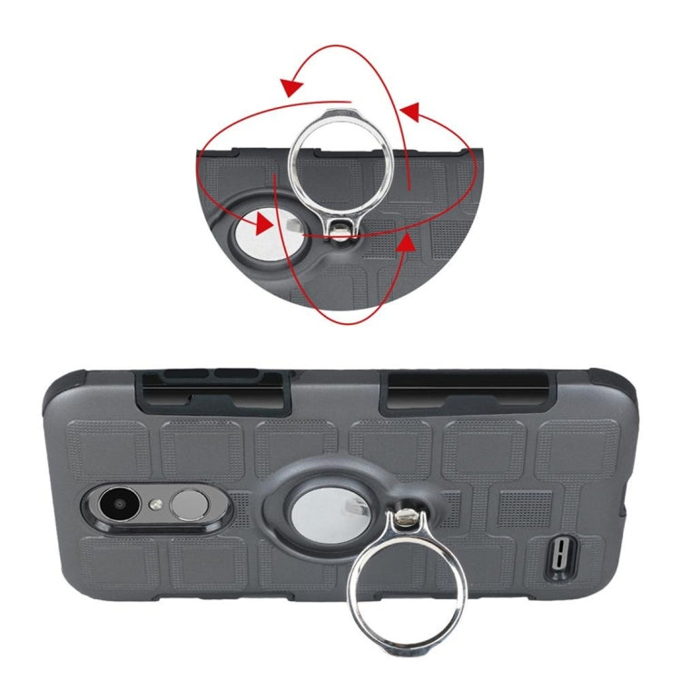 For LG K4 (2017) EU Version 3 In 1 Cube PC + TPU Protective Case with 360 Degrees Rotate Silver Ring Holder