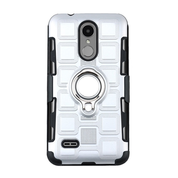 For LG K4 (2017) EU Version 3 In 1 Cube PC + TPU Protective Case with 360 Degrees Rotate Silver Ring Holder