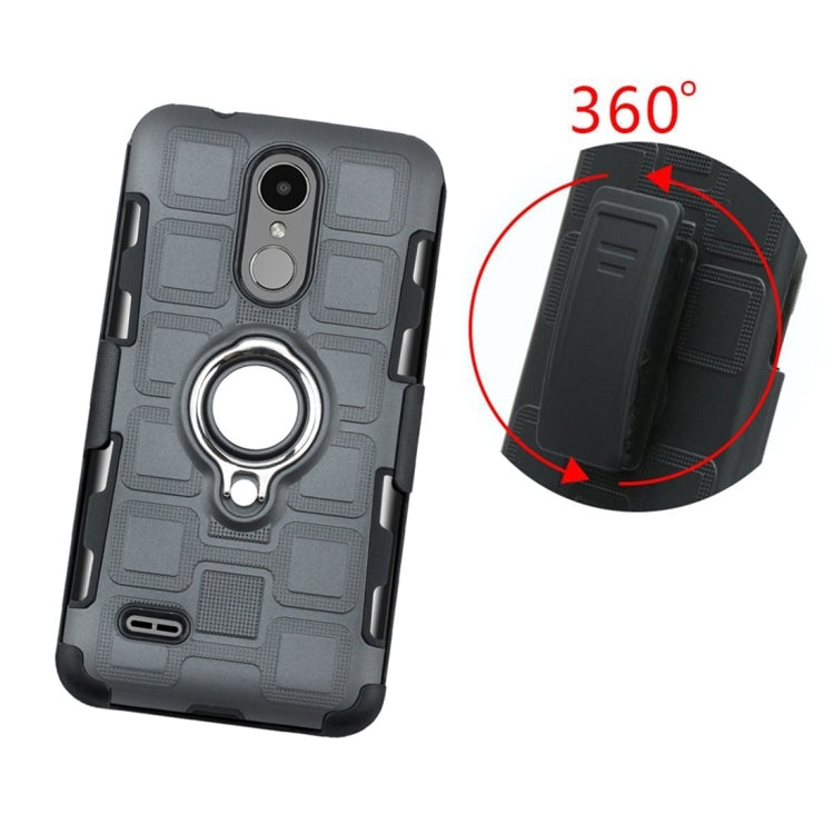 For LG K4 (2017) EU Version 3 In 1 Cube PC + TPU Protective Case with 360 Degrees Rotate Silver Ring Holder