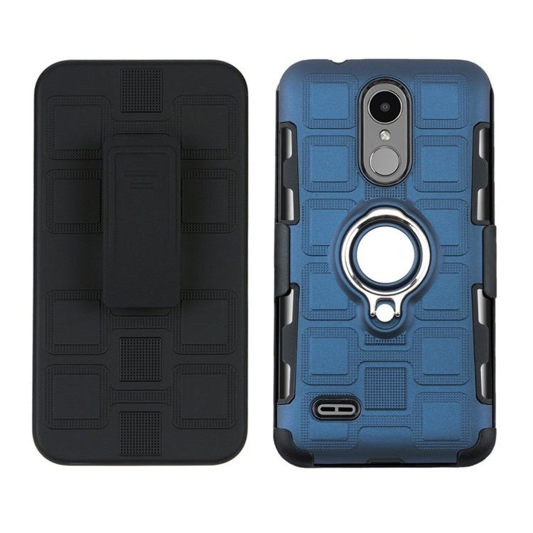 For LG K4 (2017) EU Version 3 In 1 Cube PC + TPU Protective Case with 360 Degrees Rotate Silver Ring Holder