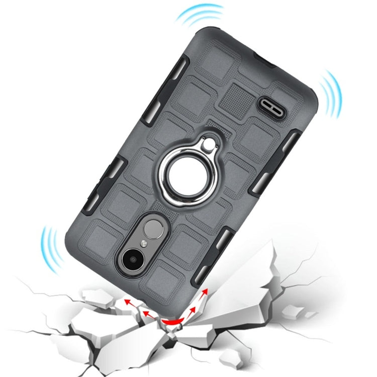 For LG K4 (2017) EU Version 3 In 1 Cube PC + TPU Protective Case with 360 Degrees Rotate Silver Ring Holder