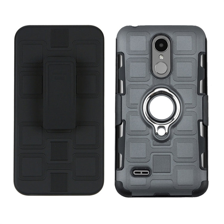 For LG K8 (2017) EU Version 3 In 1 Cube PC + TPU Protective Case with 360 Degrees Rotate Silver Ring Holder
