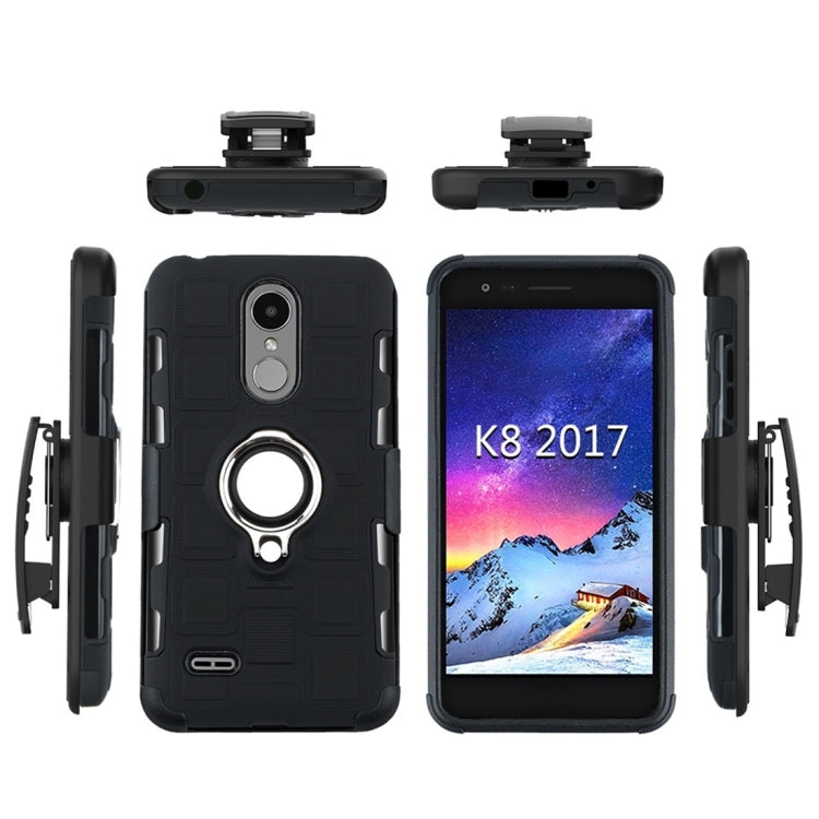 For LG K8 (2017) EU Version 3 In 1 Cube PC + TPU Protective Case with 360 Degrees Rotate Silver Ring Holder